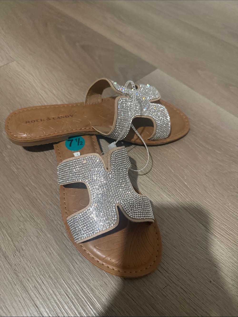 Rock & Candy Silver Rhinestone Slip-On Sandals for Women